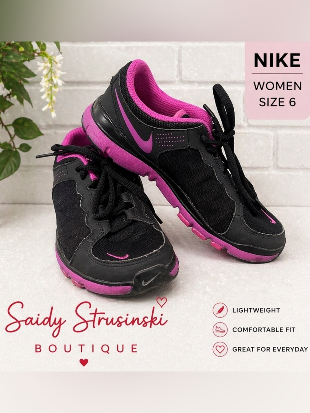 Nike flex trainer 2 - women Black Sneakers with Magenta Highlights/size 6